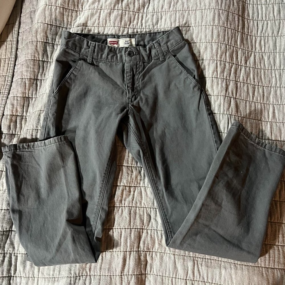 Levis 511 Boys Gray Cotton Slim Fit Zip Fly Chino Pants Size 12